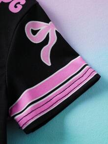 THE POWERPUFF GIRLS X SHEIN Baby Girl Casual Cartoon Print Short Sleeve Top, Summer - Black - View 5