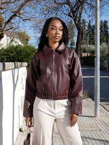 Yess Loren Women's Fashionable Solid Color Jacket, Spring & Autumn Fall Winter Cloth For Women - Burgundy - View 5