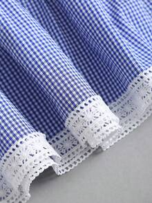 Sweetra Women's Elegant Plaid Square Neck Short Dress For Commuting - Blue - View 4