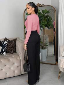 Melissa Matos Bodysuit Wanita Slim Fit Polos untuk Musim Semi, Wanita Bertubuh Mungil - Berwarna merah muda - View 2
