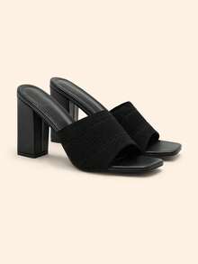 CUCCOO BASICS Minimalist Commuter Versatile Open Toe Mule High Heel Sandals For Christmas Spring Shoes - Black 2 - View 2