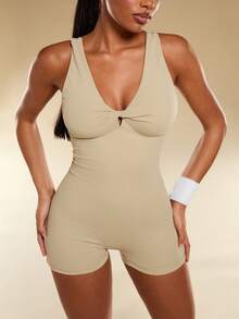 Normani Mono sin espalda con pliegues sin mangas para mujer - Verde militar - Ver 3