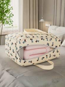 Dog Print Waterproof Storage Bag Extra Large Capacity Durable Non Woven Fabric Foldable Design Moving Supplies Clothes Quilt Blanket Organizer Dust Proof Portable Carry Handles - Multicolor - View 3