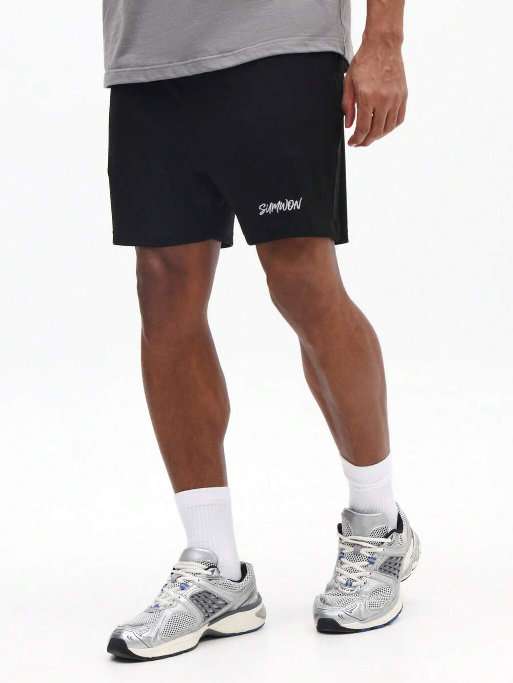 Black Drawstring Shorts With Text Print