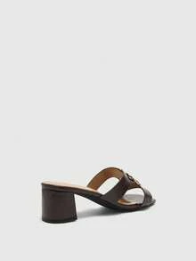 CUCCOO BIZCHIC Damen Sandalen mit Metallschnalle, einfarbig, klassischer Stil, geeignet für Büro und Pendeln, Sommer, quadratische Zehenkappe, Absatz dick - dunkelbraun - Übersicht 9