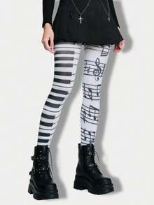 ROMWE Anime 1pc Asymmetric Sexy Stockings/Pantyhose/Leggings For Women - Black and White - View 1