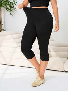 SHEIN EZwear 3件套加大码女式纯色休闲百搭日常穿着打底裤 - 黑色 - 查看 10