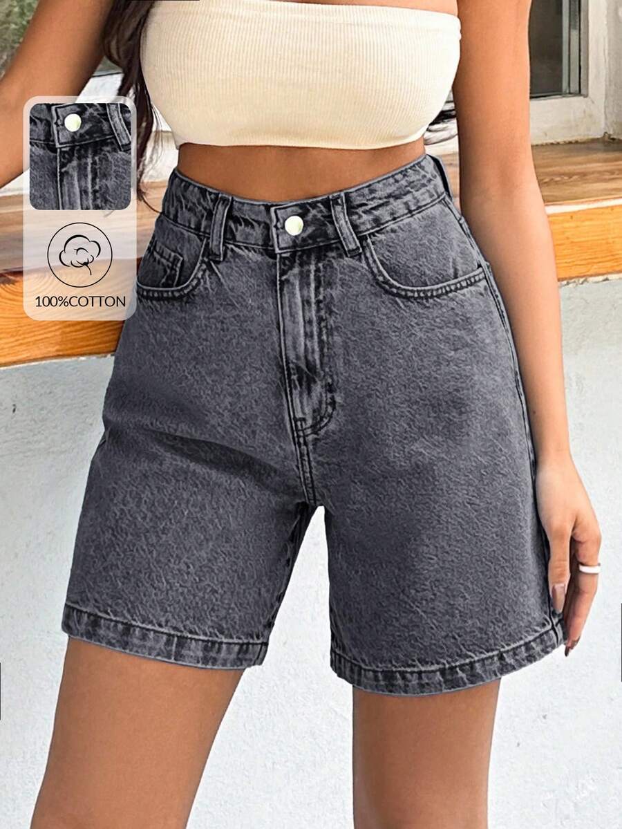 EURMUSE 100Cotton Rigid Dark Grey Women Short Everyday Summer Streetwear - Dark Grey - View 1