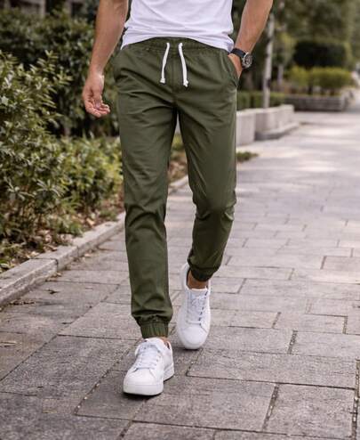 Jogger Slim Fit Hombre Stretch Gabardina Ajuste Moderno Casual Urbano 5 Bolsillos Streetwear Uso Diario Verde Beige Negro