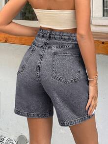 EURMUSE 100Cotton Rigid Dark Grey Women Short Everyday Summer Streetwear - Dark Grey - View 2