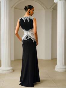 ZEYLAH Vestido ajustado con contraste de encaje en blanco y negro, elegante para /verano - Blanco y Negro - Ver 3