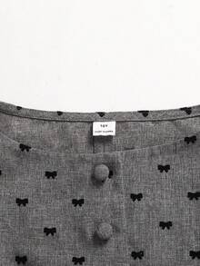 SHEIN Tween Girl Commuting Casual Flocked Bow Sleeveless Top And Straight Leg Pants Set - Grey - View 4