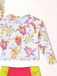 SHEIN Bộ đồ bơi dài tay in hình rùa biển thời trang mới về dành cho bé gái, thích hợp cho kỳ nghỉ biển. - Nhiều màu - Xem 3