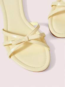 CUCCOO DOLLMOD Sandalias planas cómodas de color amarillo claro para damas, con decoración de lazo en estilo dulce - Macaron albaricoque - Ver 7