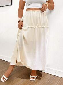 SHEIN Frenchy Plus Size Women Long Casual Boho White Skirt, Suitable For Daily Wear And Commuting Beach Vacation Summer - Beige - View 5