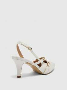 CUCCOO BIZCHIC Sepatu Hak Tinggi Wanita Ujung Lancip dengan Desain Gesper, Sepatu Musim Semi Elegan - Putih - View 6