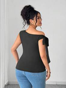 Elenzga Plus Size Women Summer Fashionable Elegant Commuter Sleeveless Oblique Shoulder Tie Strap Camisole - Black - View 2