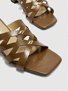 CUCCOO BIZCHIC Ladies Fashion Daily Casual Summer Beige Faux Leather Commuter Thick Heel Sandals Summer Shoes - Brown - View 8