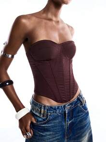 LYSMO Áo camisole định hình dáng người dành cho nữ, màu trơn, vạt áo bất đối xứng. - Màu Đỏ Sâu - Xem 8