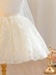 Glamorique Kids 婚禮度假女童公主禮服 主持用歐美風優雅蓬蓬裙 奶油黃派對洋裝 - 香檳色 - 查看 7