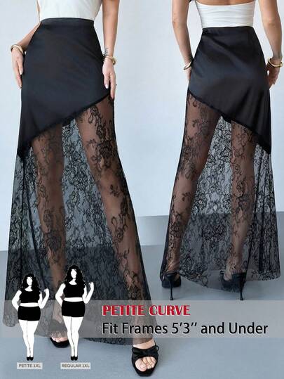 SHEIN PETITE CURVE New Plus Size Women's Petite Girls Solid Color High Waist Contrast Lace Elegant A-Line Skirt Suitable For Commuting,High-Waisted Makes You Look Slimmer And Your Legs Longer, Suitable For Petite Women.High-Waisted Makes You Look Slimmer And Your Legs Longer, Suitable For Petite Women.Suitable For All Seasons And Occasion,Suitable For Petite Girls& Women, Summer Summer Skirt Summer Outfits Summer Holiday Outfits Long Summer Skirt For Women Spring Outfit , Skirt,Office Skirt,Elegant Skirt,Casual Skirt High-Waisted Slimming Wide-Leg Pants For Summer,Elegant Women's Ceremony Skirt,Elegant Skirt For Party,Elegant Skirt For Ladies,Elegant Long Skirt, Vacation Outfits Women,Holiday Outfits For Women,Summer Holiday Outfits,Summer Vacation Outfits,Casual Pants For Women ,Sexy Skirt For Women,Carnival Carnival Costume Carnival Women Look 2026 2026 Carnival Women Carnival Clothes Carnival Costume Women