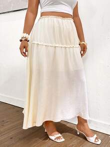 SHEIN Frenchy Plus Size Women Long Casual Boho White Skirt, Suitable For Daily Wear And Commuting Beach Vacation Summer - Beige - View 7