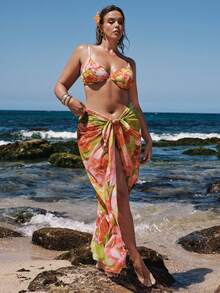 SHEIN BAE Bộ đồ bơi cỡ lớn in hoa, trang phục đi biển mùa hè, bikini đi nghỉ mát, đồ tắm. - Nhiều màu - Xem 4