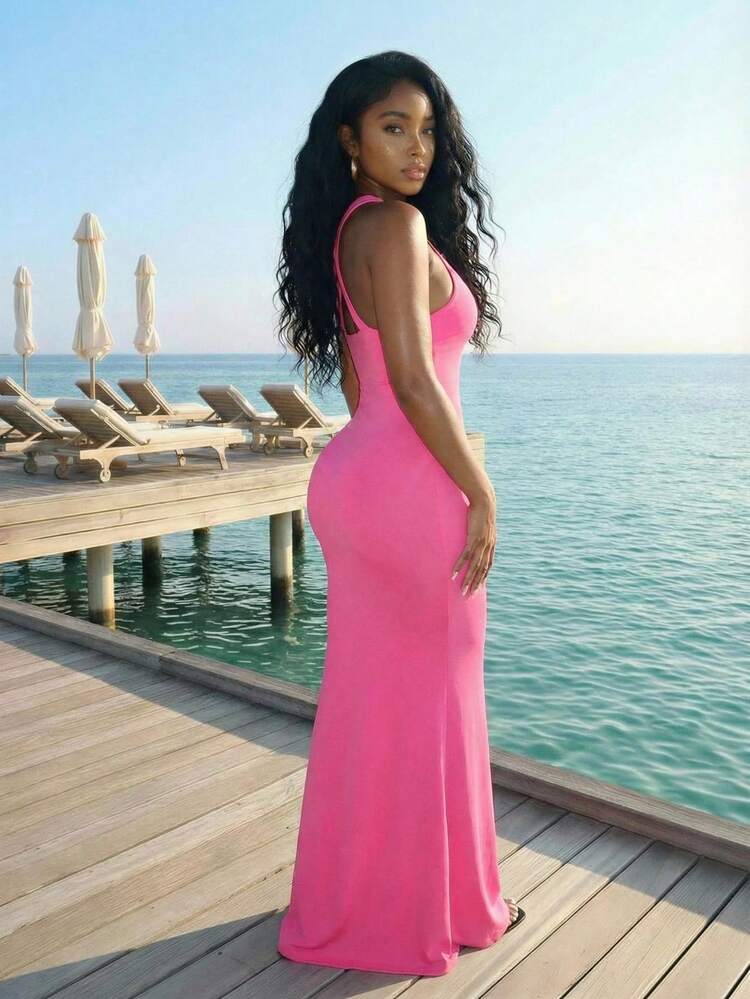 hot pink beach dress Summer Cotton (Final Sale) Pink Dot Styles fluid drape Azazie 2026 Corset Lace Up