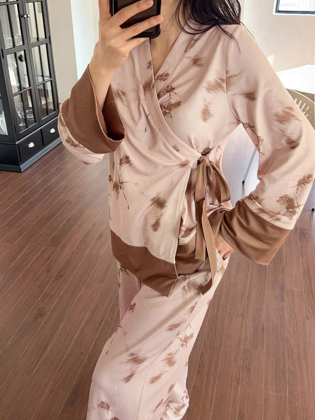 Wabi-Sabi Style Ombre Print Patchwork Loose Women Pajama Set
