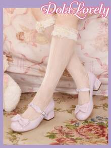Dola Lovely Damen Lacklederschuhe in Hellrosa mit Doppelschleife, Schnalle im Lolita-Stil, vielseitig einsetzbar mit dickem Absatz, Hochfersen Damenschuhe für den täglichen Gebrauch - Hellrosa Lackleder - Übersicht 3