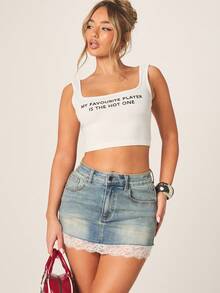 MISSGUIDED Women's Favourite Player Square Neck White Tank Top Crop Vest Casual Sleeveless Summer Top - White - View 4