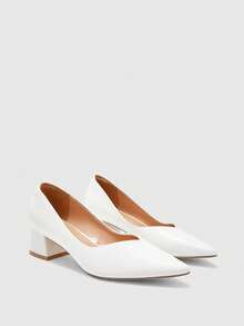 CUCCOO BIZCHIC Women's White Matte Minimalist Classic Pointed Toe Office/Commute Business Chunky Heel Pumps - White - View 1