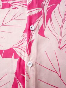 VIVINTIMO Conjunto de camisa y pantalones cortos con estampado de plantas para hombre, casual, para vacaciones - Rosa - Ver 6