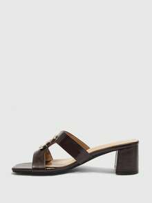 CUCCOO BIZCHIC Damen Sandalen mit Metallschnalle, einfarbig, klassischer Stil, geeignet für Büro und Pendeln, Sommer, quadratische Zehenkappe, Absatz dick - dunkelbraun - Übersicht 10