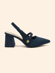CUCCOO BASICS Women's Fashion Fabric Back Strap Chunky Heel Pointed Toe PU Leather Casual Slingback Pumps, Suitable For Commuting, Date, Party, Vacation For Christmas Spring Shoes - Dark Green - View 6