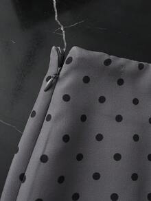 Franclia 女款優雅夏季 2 合 1 A 字開衩腰部黑色波點印花裙褲，休閒灰色迷你裙，適合約會、辦公室、通勤、商務、居家、外出 - 灰色 - 查看 4