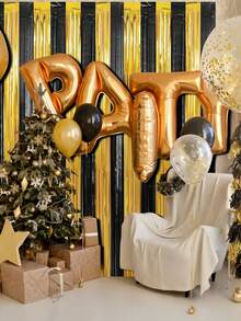 1 Stück/2 Stücke schwarze und goldene Folien Fransenvorhänge, Lametta Metallic Vorhänge Fotohintergrund Streamer Vorhang für Neujahr Geburtstag Weihnachten Dekoration Abschlussfeier Rentnerparty Zubehör - Schwarzgold - Übersicht 7