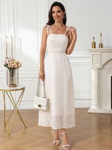 Miaspire Women's Elegant White Summer Vacation Long Dress,Woven Dyed Jacquard Cutout Holiday Outfits,Graduation Outfit For Mother,Summer Dresses For Women - Apricot - View 3