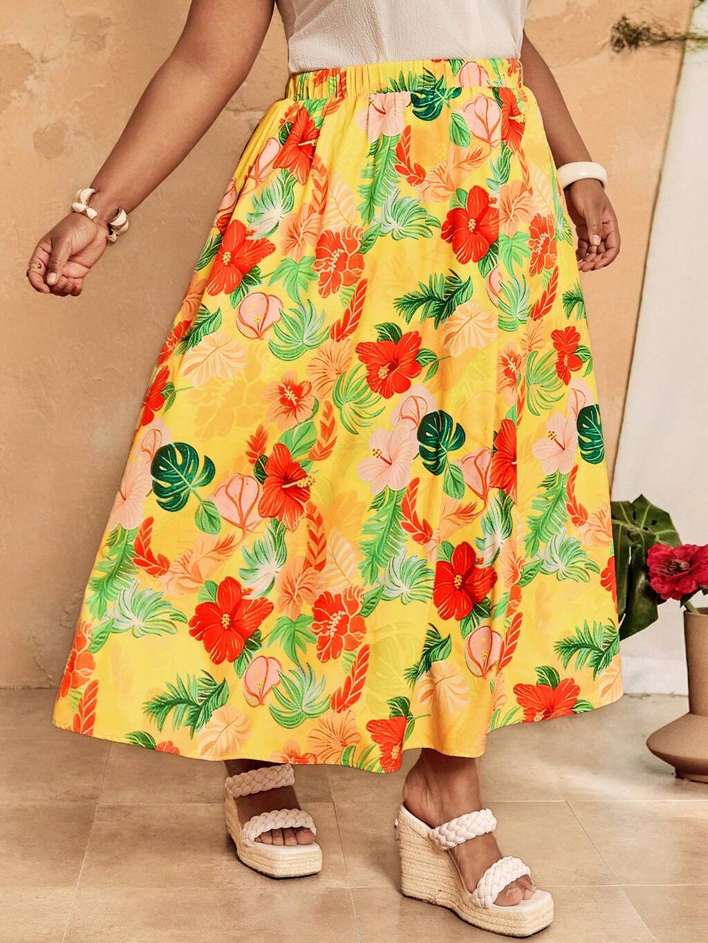 Jupe décontractée imprimé tropical grande taille pour femmes