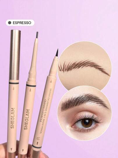 SHEGLAM قلم حواجب 2 في 1 من Brows On Demand-قلم حواجب سائل مقاوم للماء بلون الإسبريسو مقاوم للعرق ومضاد للزيوت وملء طبيعي للحواجب وتحديد الحواجب وكريم جل مكياج حواجب وعيد الميلاد محدد علامة تجارية جمال مكياج ميكب مستحضرات تجميل للنساء الفتيات مثالي لفصل الشتاء الربيع مثالي ل- Y2K أزياء أنيقة رمضان هدية حفلة جاهز أفضل لون