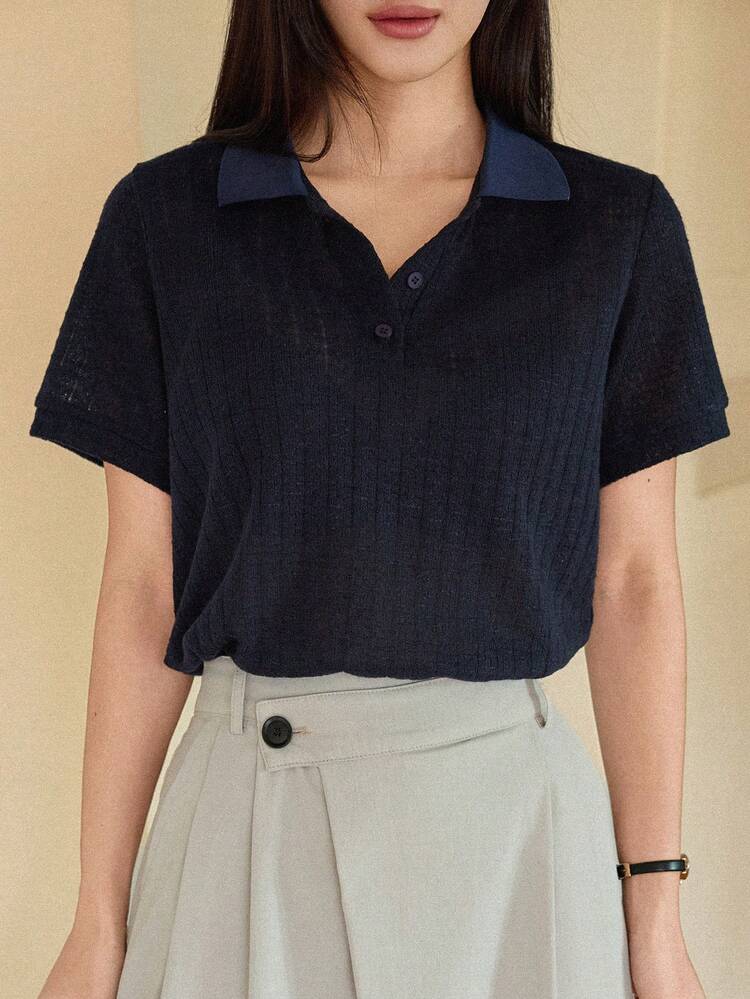Women's Loose Polo Collar Short Sleeve Casual T-Shirt, Summer