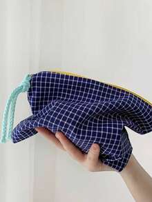 Classic Plaid Cosmetic Bag Portable Travel Toiletry Organizer Vintage Retro Style Contrast Design Multi Compartment Water Resistant Lining Durable Zipper Daily Essentials Storage - Multicolor - View 8
