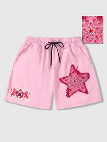 ROMWE MEN Street Life Men's Printed Shorts, Suitable For Spring And Summer - Pink - View 5