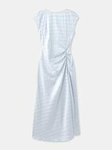 lacRébo Sky Blue Satin Diamond Jacquard Print Maxi Dress With V Back Elegant Chic Party Christmas - Baby Blue - View 7