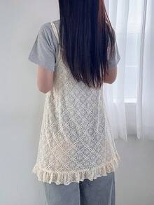 FRIFUL 女士系带蕾丝休闲百搭吊带背心，夏季款 - 米色 - 查看 4