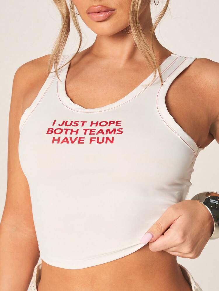 MISSGUIDED Humorous Slogan Tank Top With Text Print Sleeveless Casual Crew Neck Summer Top Sarcastic Quote Fashion Vest White Tee
