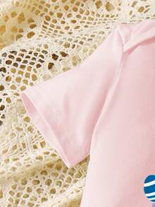 Playful Pals 新生儿粉色连体衣，可爱时尚，彩色兔子、复活节彩蛋、数字和字母印花，舒适贴身，适合春夏穿着。 - 彩色 - 查看 7