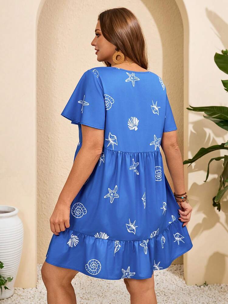Plus Size Women Starfish Print Round Neck Ruffle Sleeve Casual Dress, Summer Outfit For Women,Spring Outfit Women,Casual Dresses For Women,Vacation Outfits Women,Country Outfits For Women, Beach Outfits For Women,Summer Holiday Outfits,Blue Dresses For Women Women's Summer Dress Starfish Dress Seashell Print Dress Blue Summer Dress Cute Summer Dress Zanzea Dress For Women Plus Size Resort Wear Women Vacation Dress Casual Dresses For Women Summer Zanea Dress For Woman Picnic Dress For Women Beach Outfits For Woman Vacation Dress Casual Summer Dresses For Women Picnic Dresses For Women Zebra Dress For Women Women Dress Beach Dress Outfit For Women Nautical Dresses For Women Quick Ship Women Dress