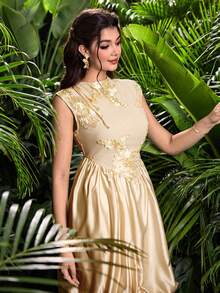 Modelyn Women's Elegant Yellow Bow Tie Waist Sweet Elegant Slim Fit Puff Dress - Yellow - View 7