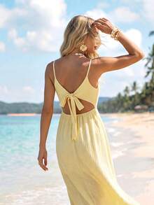 Sylviya Damen lässiges rückenfreies Trägerkleid für den Sommerurlaub - Gelb - Übersicht 6